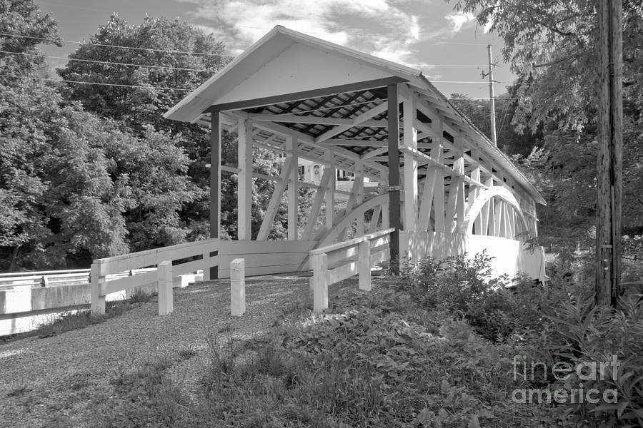 Bowerss Covered Bridge Black And White Photograph by Adam Jewell
