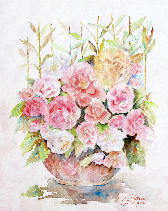 Bowl Full Of Roses Painting by Arline Wagner