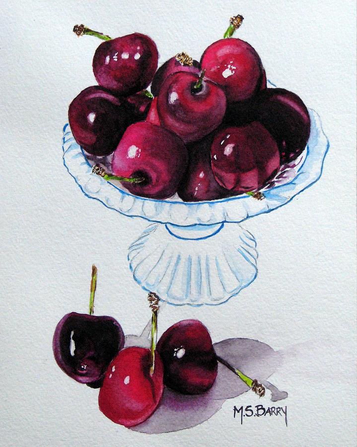 Bowl of Cherries Painting by Maria Barry