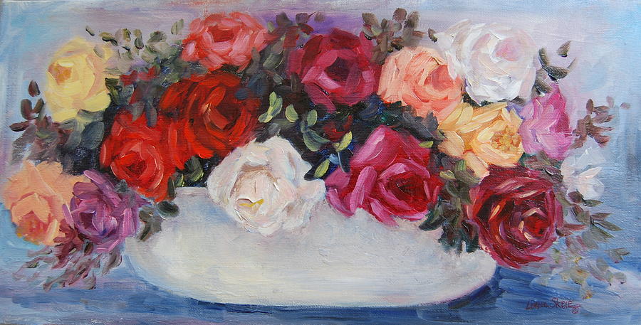 Bowl of Roses Painting by Lorna Skeie