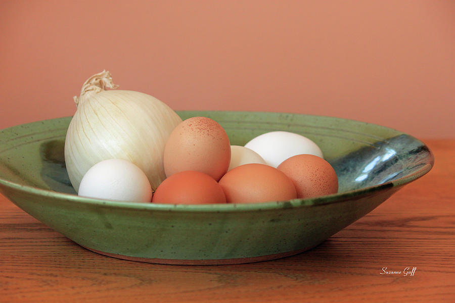 Bowl with Eggs and Onion Photograph by Suzanne Gaff