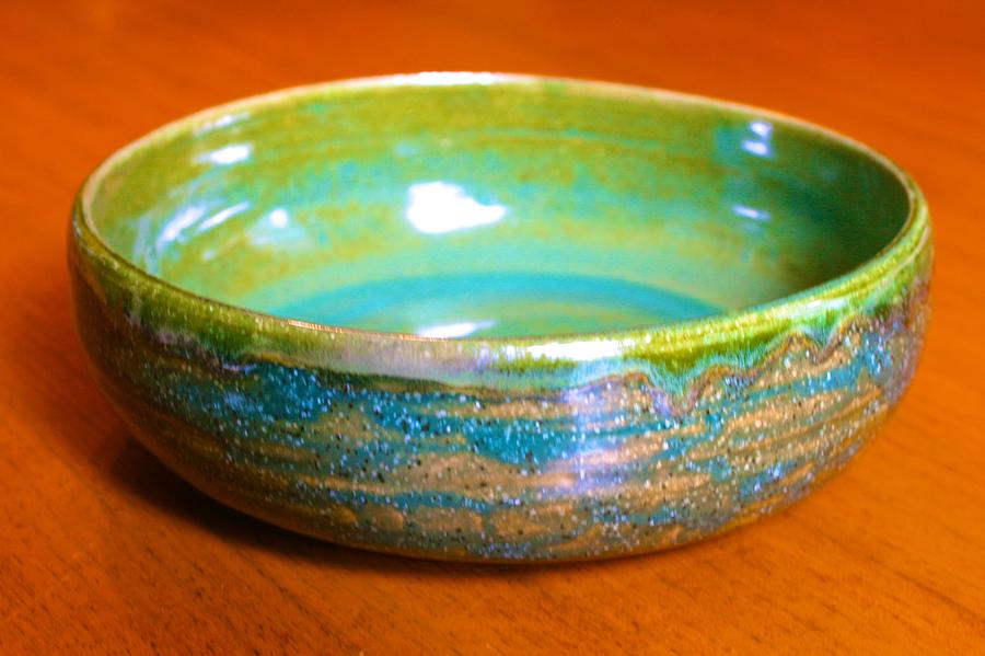 Bowl with Green Variegated Glaze Ceramic Art by Polly Castor
