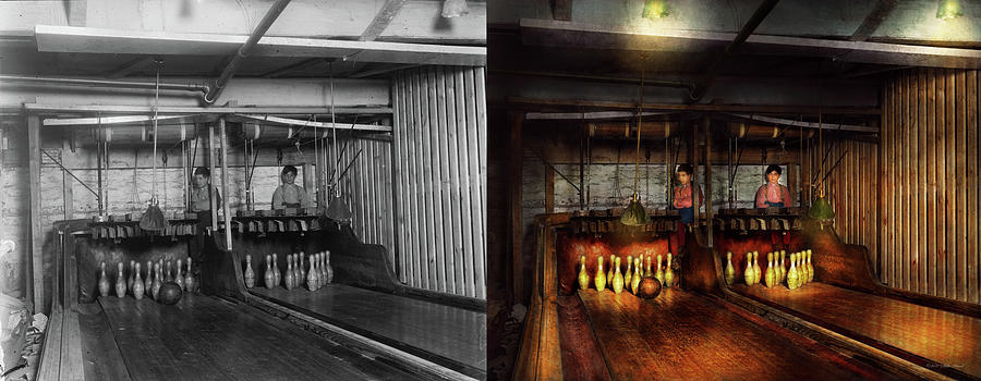 Syracuse Photograph - Bowling - Life in the gutter 1910 - Side by Side by Mike Savad