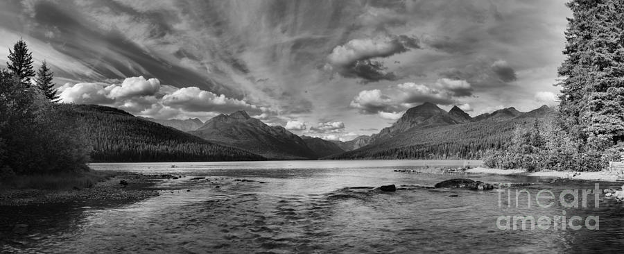 Bowman Lake Black And White Panoramic Photograph by Adam Jewell