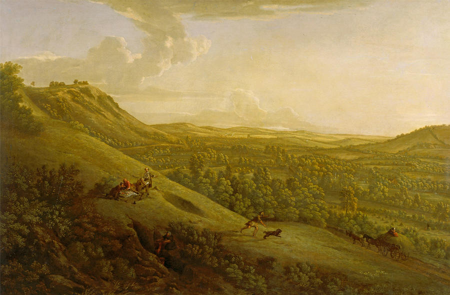 Box Hill Surrey with Dorking in the distance Painting by George Lambert