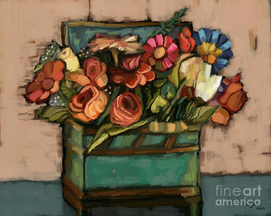 Box of Flowers Painting by Carrie Joy Byrnes