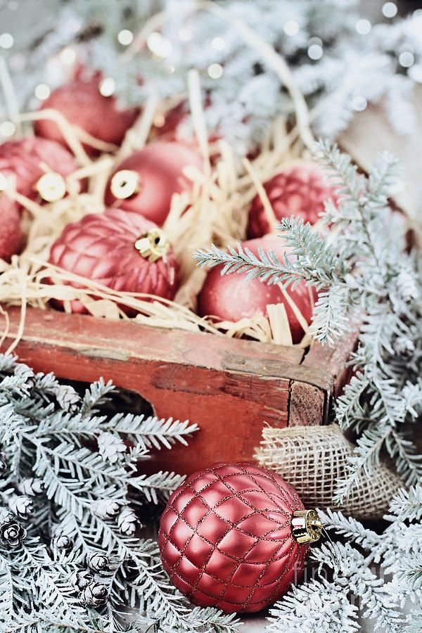 Box of Glass Christmas Ornaments Photograph by Stephanie Frey