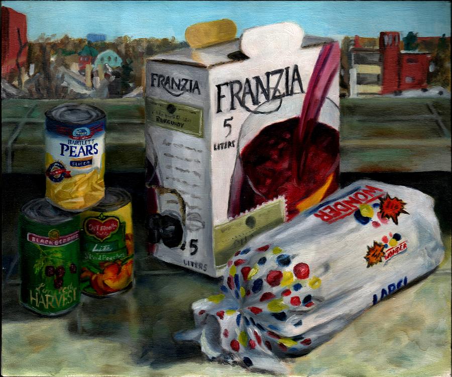 Still Life Painting - Box wine with bread no. 1 by Thomas Weeks