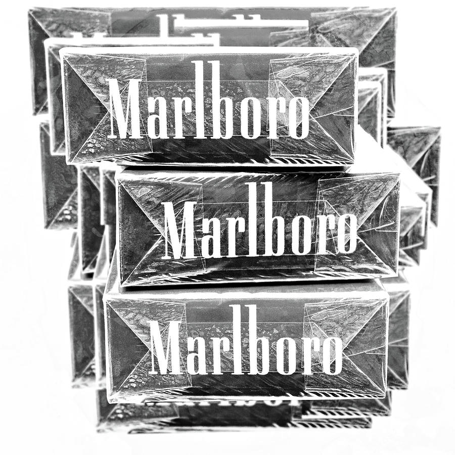 Boxed Cigarettes Stacked In Bw Photograph