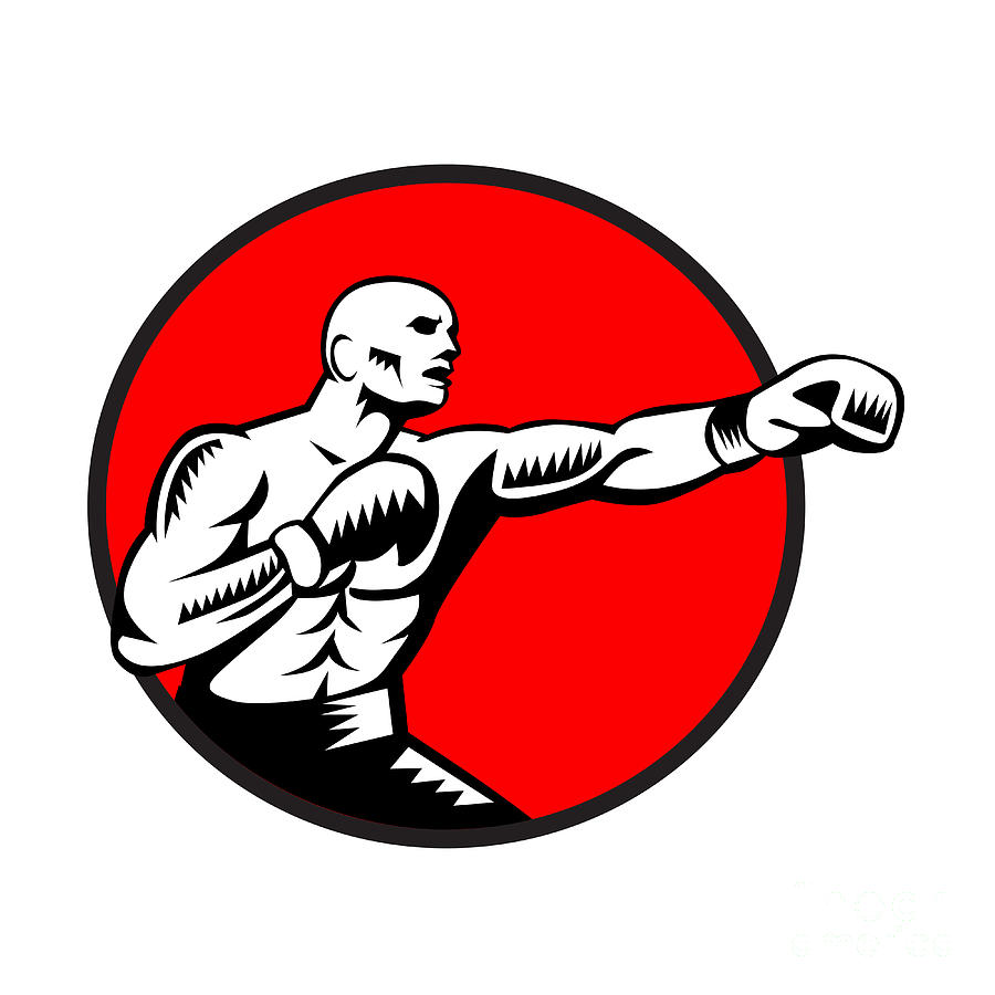 Athlete Digital Art - Boxer Jabbing Punching Circle Woodcut by Aloysius Patrimonio