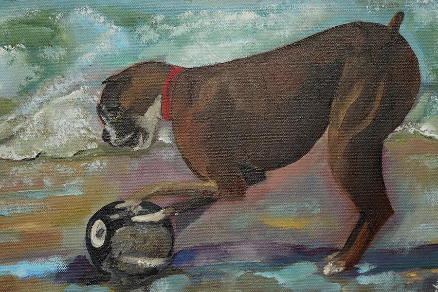 Boxer on Beach Painting by Jan Dappen