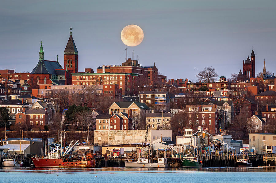 Boxing Day Moon over Portland Maine  Photograph by Colin Chase