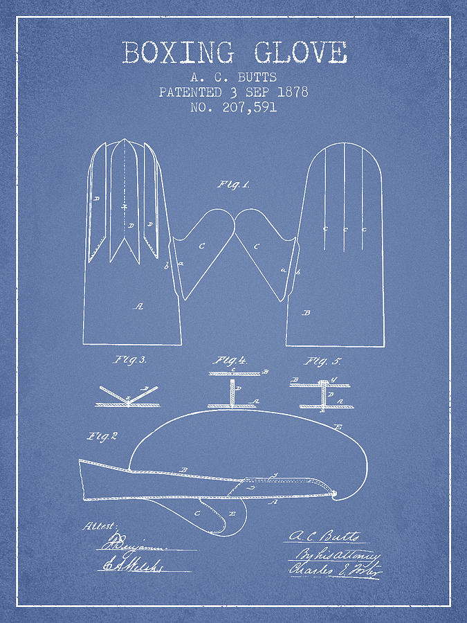 Vintage Digital Art - Boxing Glove Patent from 1878 - Light Blue by Aged Pixel