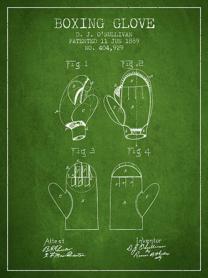 Vintage Digital Art - Boxing Glove Patent from 1889 - Green by Aged Pixel