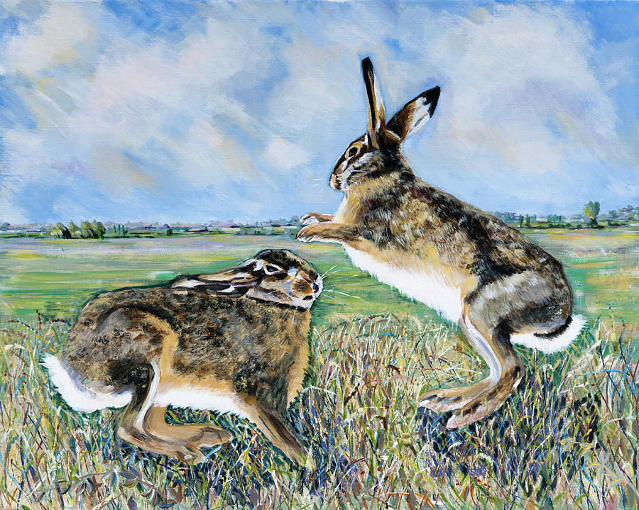 Boxing Hares Painting by Seeables Visual Arts