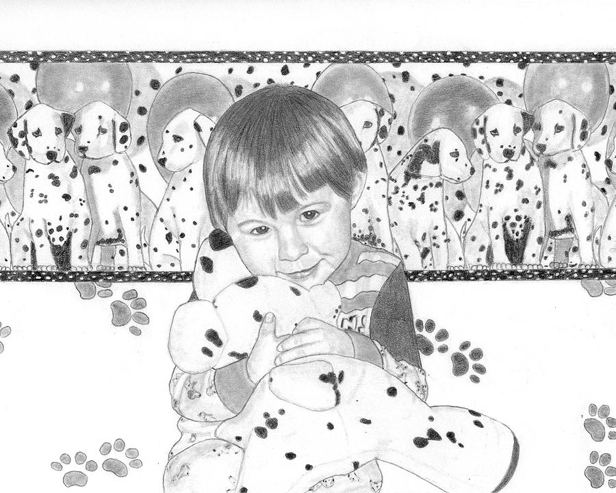 Portrait Drawing - Boy and Dalmations by Nicole I Hamilton