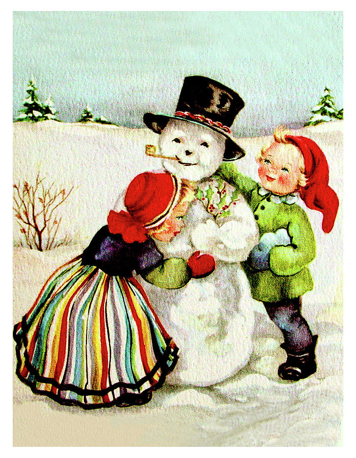 Boy and girl are making snowman Digital Art by Long Shot