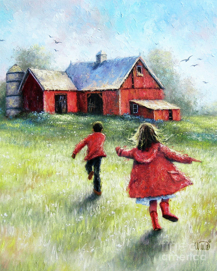 Boy and Girl Happy At The Farm Painting by Vickie Wade