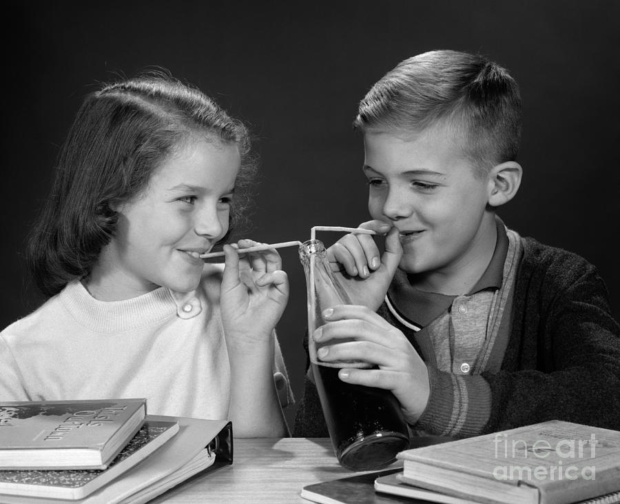 Boy And Girl Sharing Soda, C. 1960s Photograph by H. Armstrong Roberts/ClassicStock