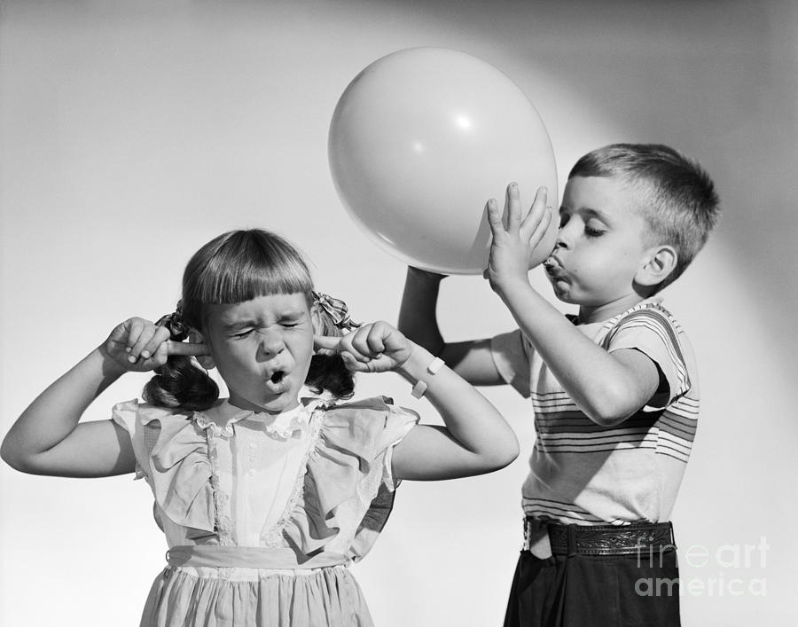 Boy And Girl With Balloon, C.1950s Photograph by Debrocke/ClassicStock