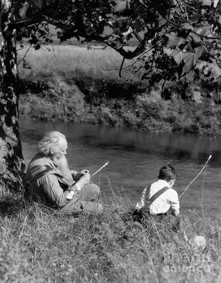 Boy Grandpa Fishing 