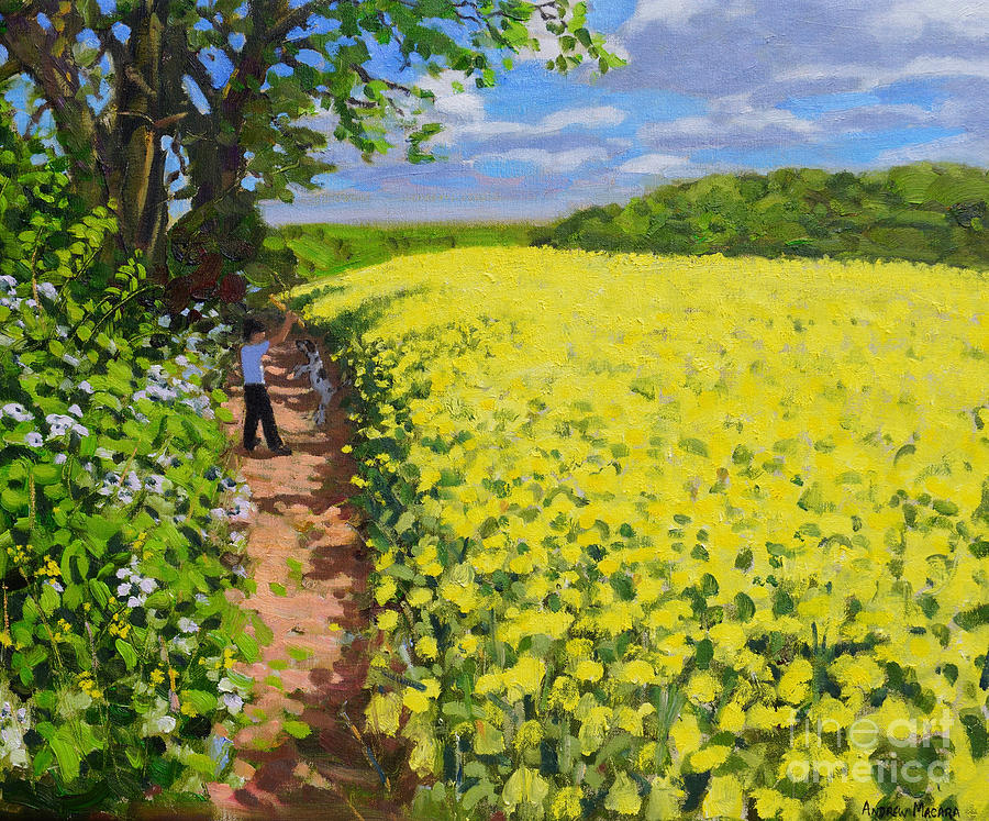 Landscape Painting - Boy and his dog, Radbourne, Derby by Andrew Macara