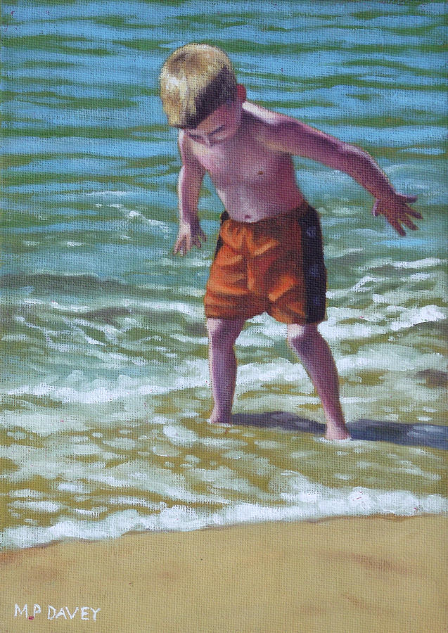 boy at Bournemouth beach Painting by Martin Davey