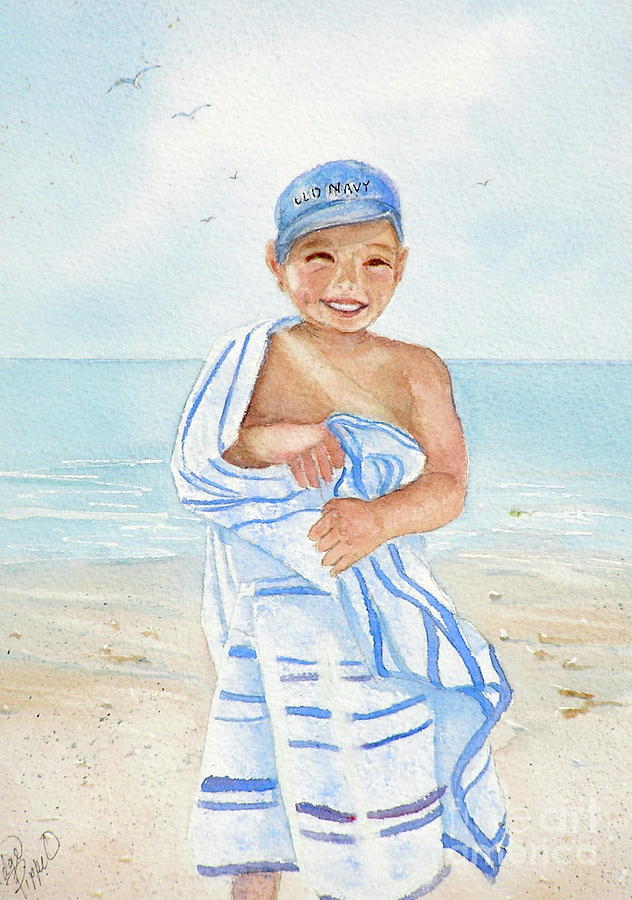 Boy Painting - Boy At The Beach by Midge Pippel Boy Painting - Boy At The Beach by Midge Pippel