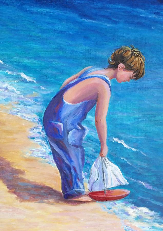 Boy at the beach Painting by Rosie Sherman