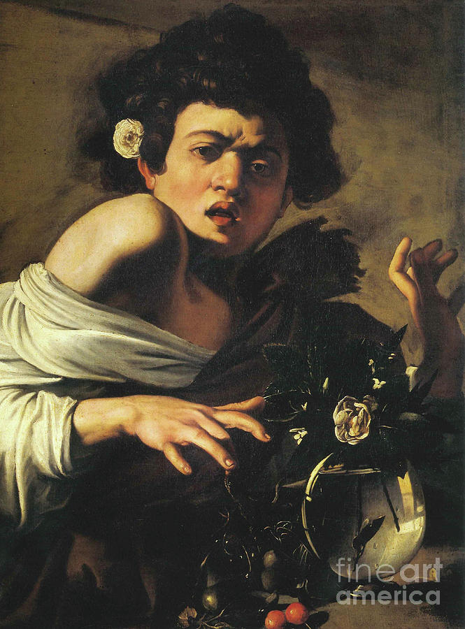 Boy bitten by a lizard, 1596 to 97 Painting by Caravaggio