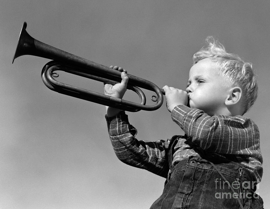 Boy Blowing Bugle, C.1940s Photograph by H. Armstrong Roberts/ClassicStock