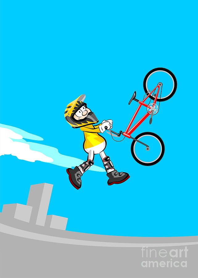 Boy dressed in yellow jumping high in the stadium with his BMX bicycle ...