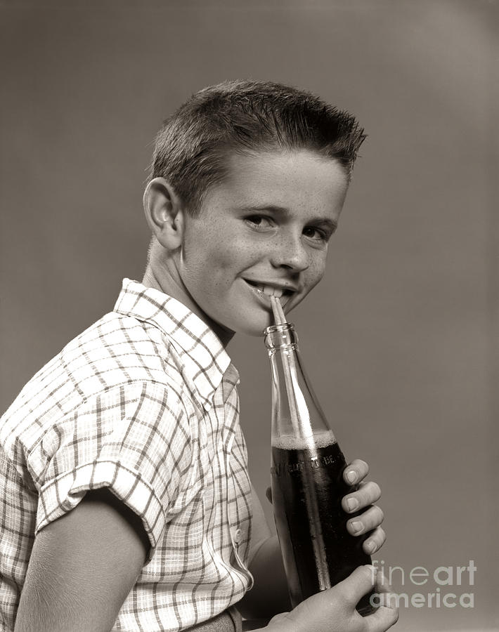 Boy Drinking Soda, C.1950s Photograph by H. Armstrong Roberts/ClassicStock
