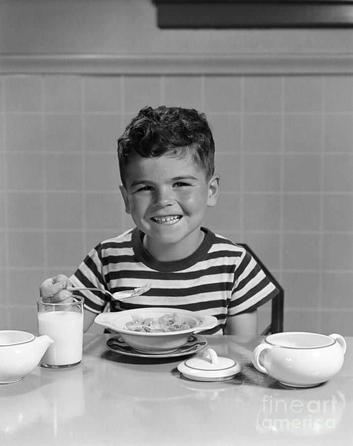 Boy Eating Cereal, C.1940-50s Photograph by H. Armstrong Roberts/ClassicStock
