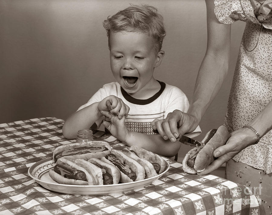 Boy Excited About Hot Dogs, C.1950s Photograph by H. Armstrong Roberts/ClassicStock
