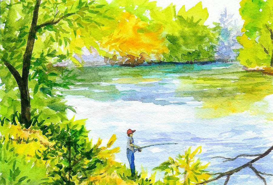 Boy Fisherman Painting by Anne Marie Brown