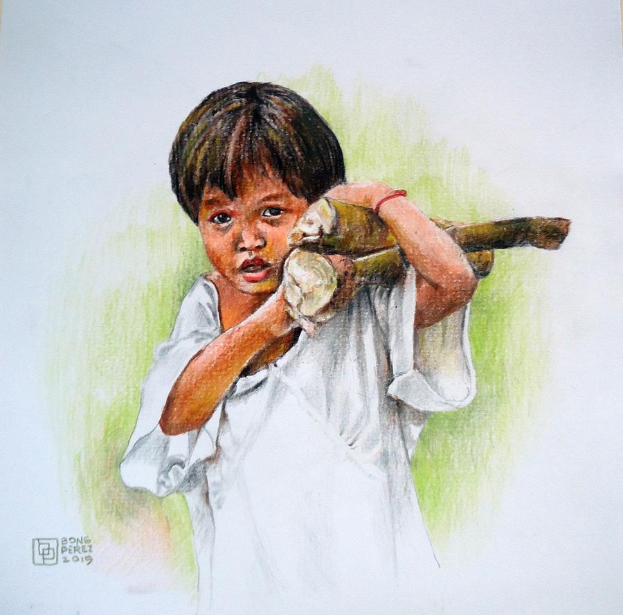 Famous Painting - Boy Gathering Firewood by Bong Perez