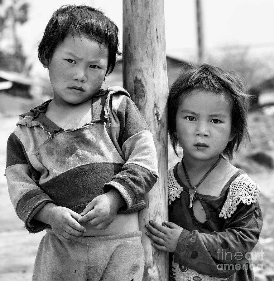 Boy Girl Vietnam Minority Children BW Photograph by Chuck Kuhn