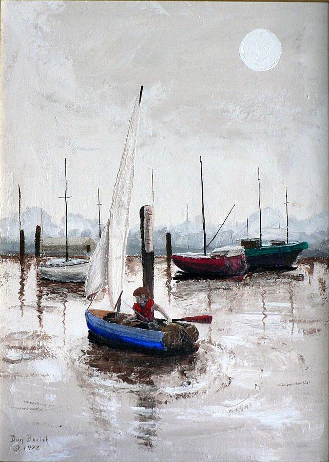 Blue Sailboat Painting - Boy In Blue Sailboat by Dan Bozich Blue Sailboat Painting - Boy In Blue Sailboat by Dan Bozich