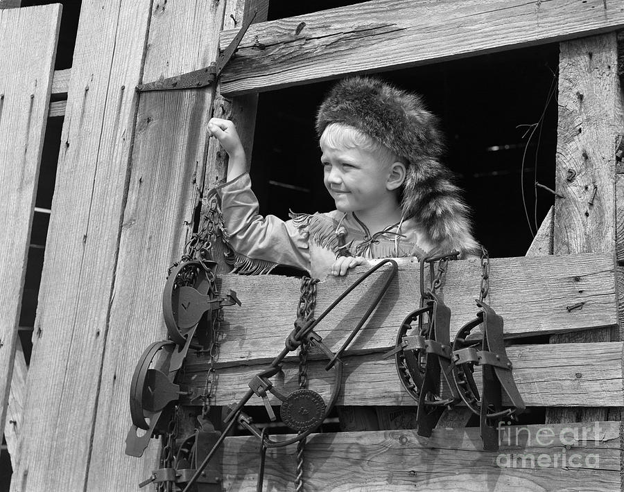 Boy In Coonskin Cap, C.1950s Photograph by D. Corson/ClassicStock