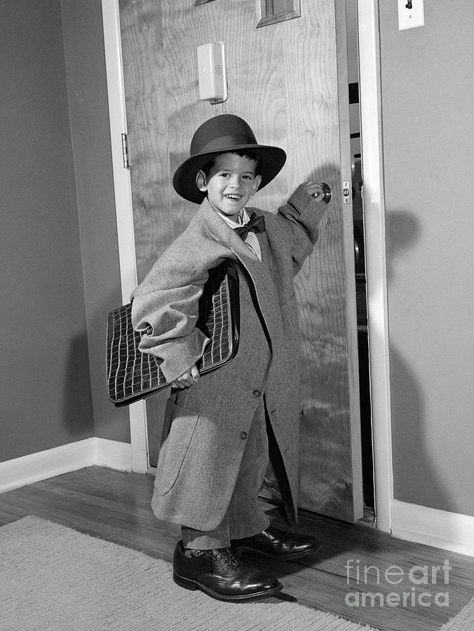 Boy In Fathers Clothes With Portfolio Photograph by O. Johnson/ClassicStock