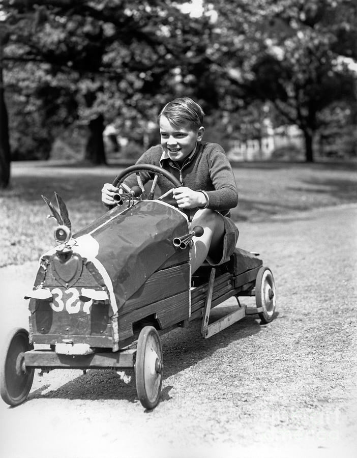Boy In Homemade Race Car, C.1930s Photograph by H. Armstrong Roberts/ClassicStock