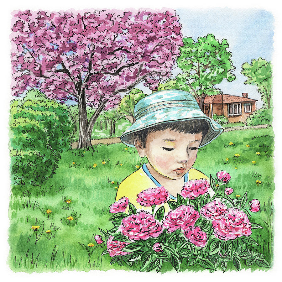 Boy In The Spring Garden Painting by Irina Sztukowski