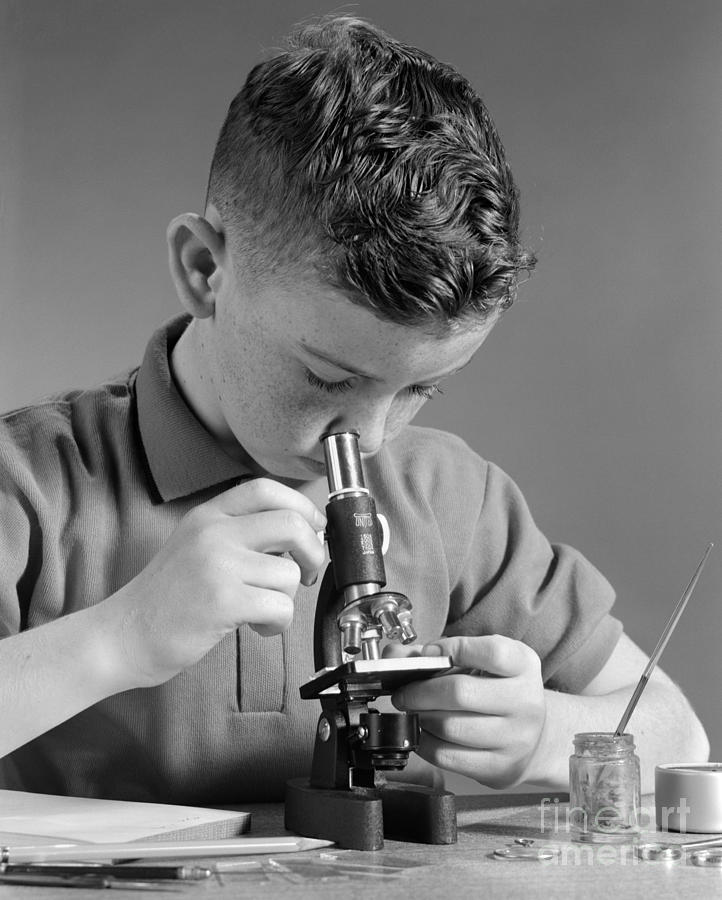 Boy Looking Through Microscope, C.1960s Photograph by H. Armstrong Roberts/ClassicStock