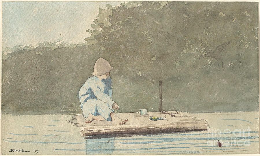 Boy On A Raft Drawing by Winslow Homer