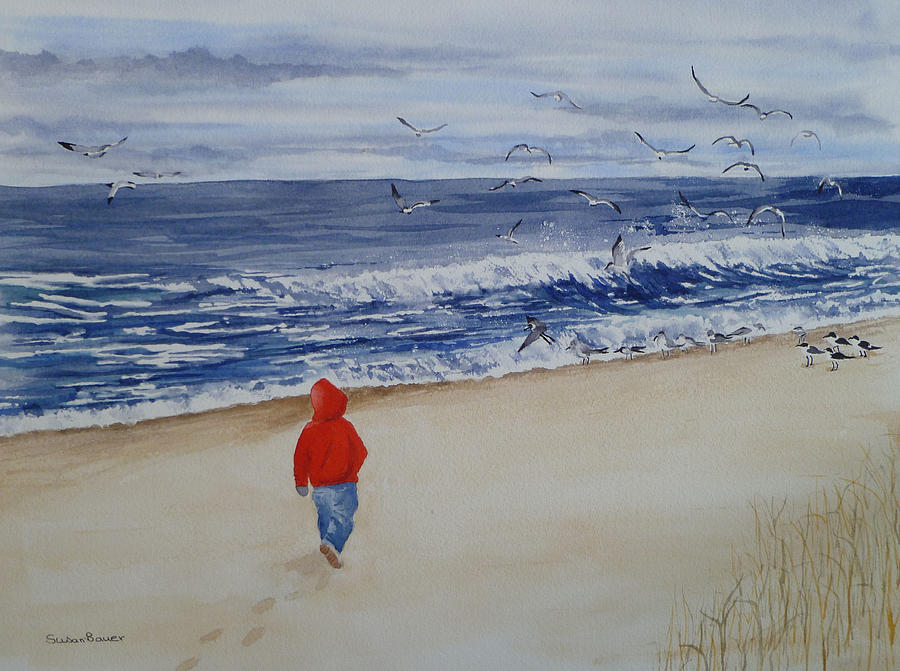 Boy on a Winter Beach Painting by Susan Bauer