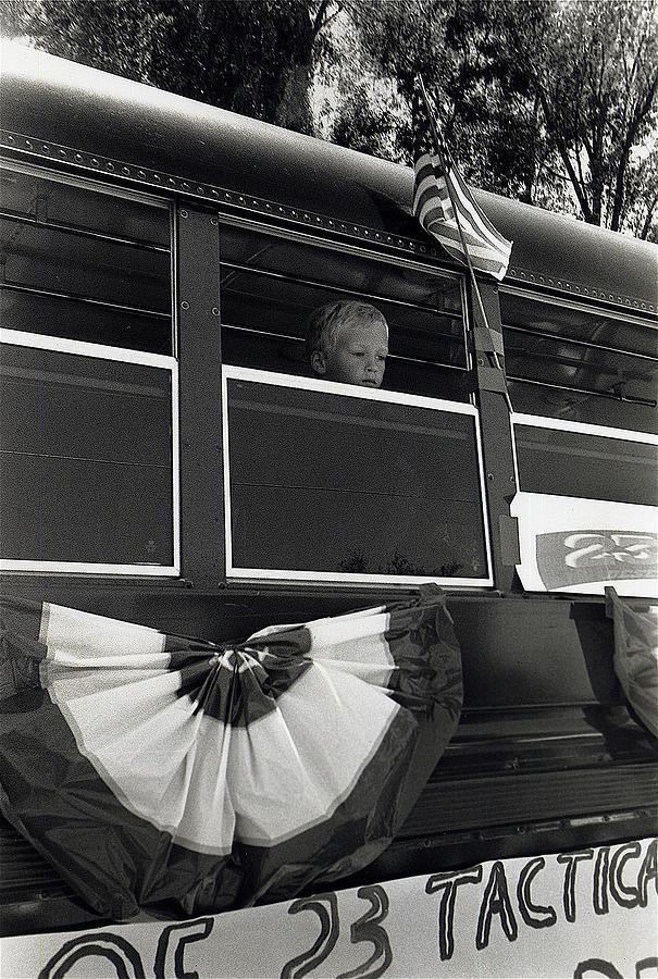 Boy on bus welcoming returning troops from Gulf War Ft. Lowell Tucson Arizona 1991 Photograph by David Lee Guss