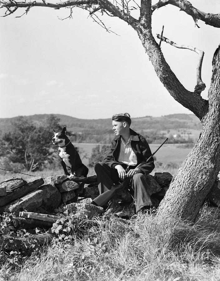 Boy Out Hunting With Dog, C.1930s Photograph by H. Armstrong Roberts/ClassicStock