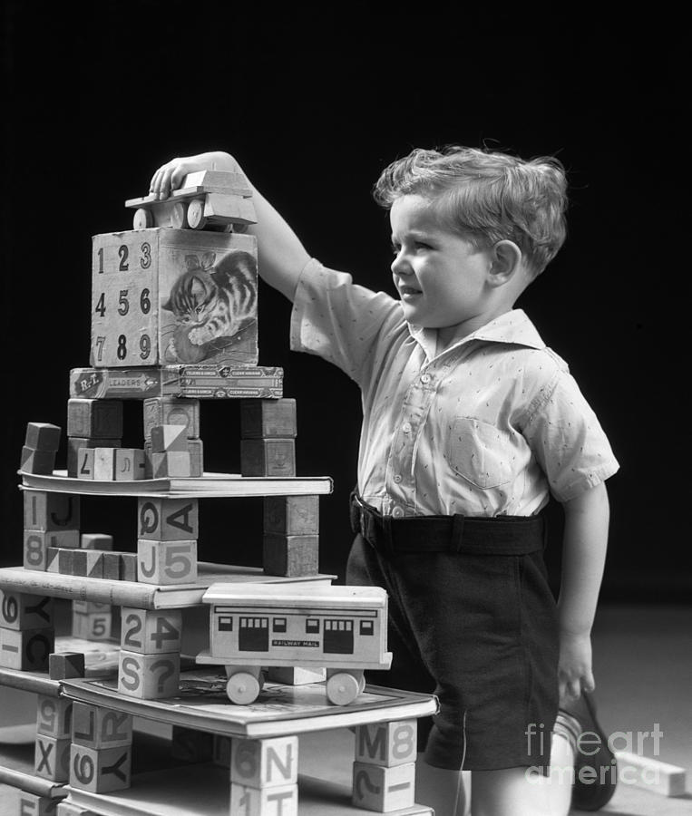 Boy Playing With Blocks, C.1930s Photograph by H. Armstrong Roberts/ClassicStock