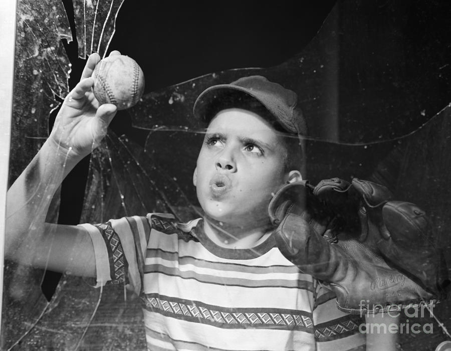 Boy Removes Baseball From Broken Photograph by Debrocke/ClassicStock